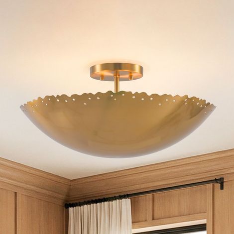 Parrot Uncle Semi Flush Ceiling Light, Gold 3 Light E14 Metal Ceiling Lamp with Wave Design, Modern Luxury Fixture for Living Room Bedroom Hallway (1/5)
