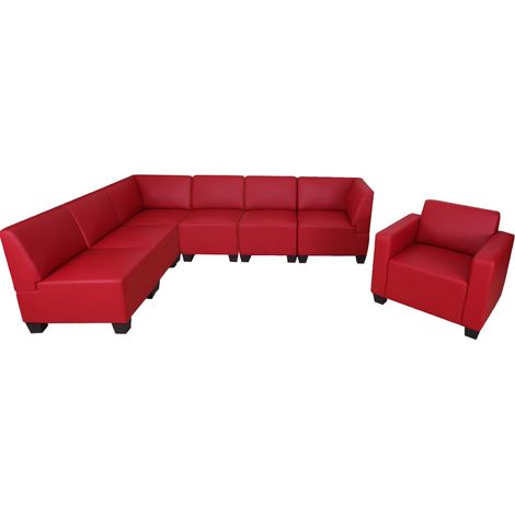 Salotto modulare componibile lounge moderno Lione N71 ecopelle combinazione 6-1 rosso