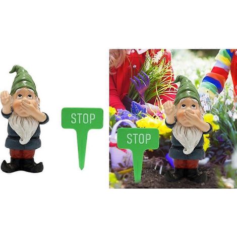 Ensemble de figurines décoratives de nains de jardin en résine pour extérieur, avec un nain dont la bouche est couverte. (1/4)