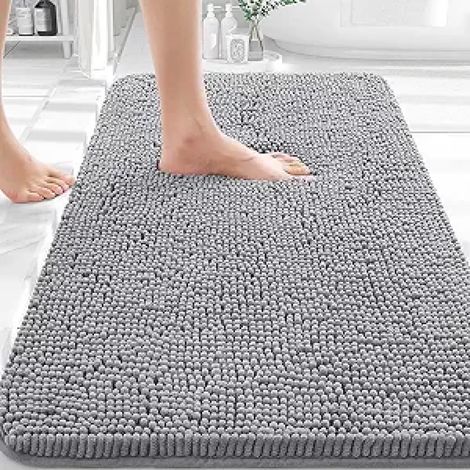 1 Tapis de bain, Chenille, Antidérapant, Polyester, 50x80 cm, Gris foncé, Absorbant, Séchage rapide, Intérieur (1/5)