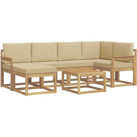 Conjunto de sofás de exterior con cojín 7 pcs y Beige vidaXL