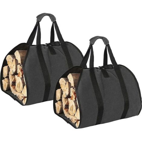 2 sacs à bois de chauffage en toile noire, sacs de rangement pour bois de chauffage de grande capacité. (1/4)