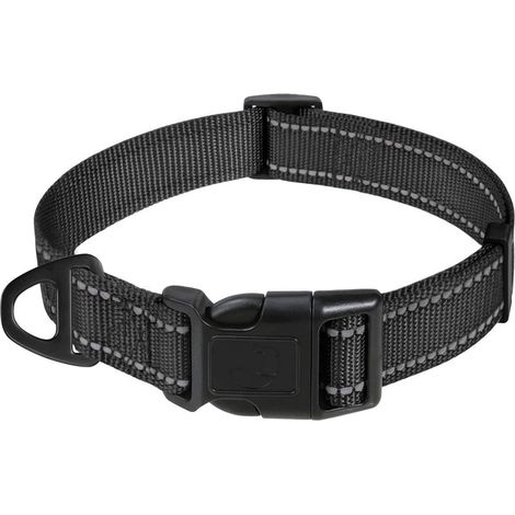 Collare per cani in nylon riflettente regolabile classico, adatto a cani di taglia media, nero, 2,5 cm di larghezza (1/5)