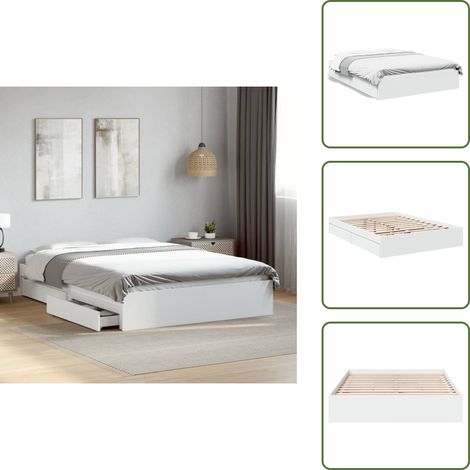 The Living Store Bettgestell mit Schubladen Weiß 140x200 cm Holzwerkstoff - Bettesrahmen - Doppelbett - Holzbettwäsche - Weißer Rahmen - Schrankbett (1/5)