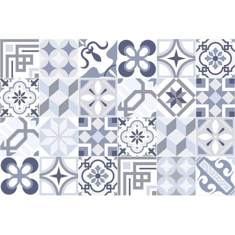 Sticker adhésifs carrelages Sticker Autocollant Carreaux de Ciment Mosaïque carrelage mural salle de Bain et Cuisine Carreaux de Ciment Adhésif Mural Azulejos 10x10cm 24 Pièces (1/5)