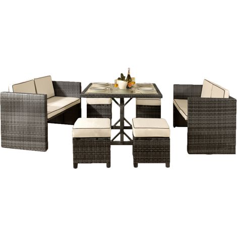 7 Piece Rattan Garden Furniture Set in Grey