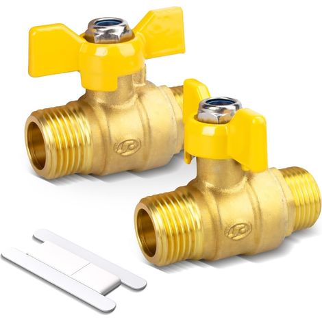 2 pièces BSP mâle 1/2" à BSP mâle 1/2" en laiton – Robinet à boisseau sphérique avec poignée ailetée, commutateur d'arrêt à 180 degrés pour raccords de tuyauterie (1/5)