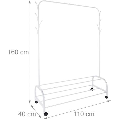 Appendiaubiti con ruote con 2 ripiani e ganci 160 x 110 x 40 cm in metallo nero 130017707