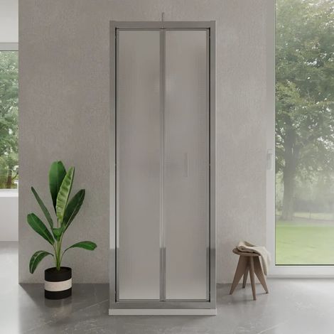 Cabine de douche trois côtés 70x90x70cm avec porte pliante profilés chromés et verre imprimé 6mm h185 Madagascar (1/4)
