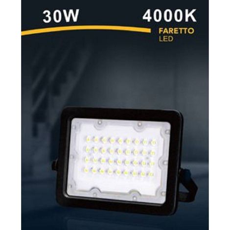 TrAdE Shop Traesio - Faro Faretto Led Proiettore Esterno Nero 30w Ip65 Luce 6500k 4000k 3000k Fs30w-n - -Bianco Naturale -