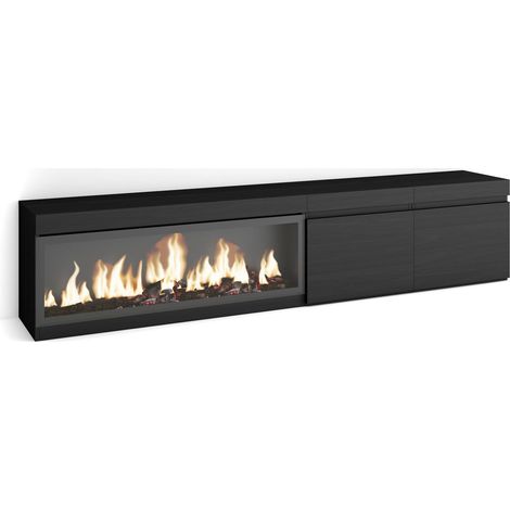 Skraut Home - Mueble TV, Televisión, Muebles de salón, almacenaje, 210, Para TV hasta 80", Chimenea eléctrica XXL, Estilo Moderno, Negro (1/5)