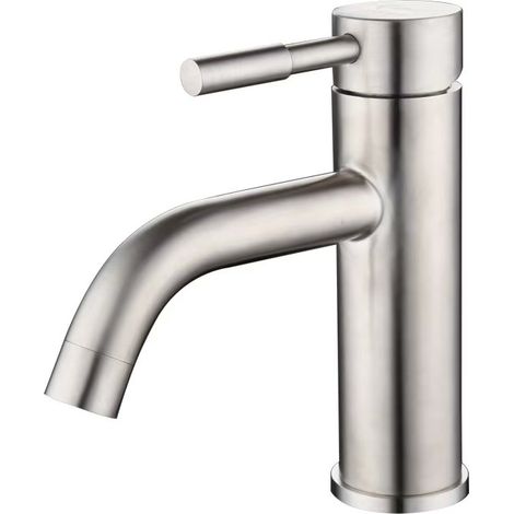 Export-grade 304 stainless steel brushed gold bathroom sink, single-hole washbasin, hot and cold water undermount basin faucet - brushed curved spout, low-profile [hot and cold water]