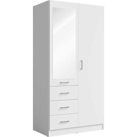 Armadio KALISTA 101 cm bianco opaco con specchio e 3 cassetti - 2 ante a battente