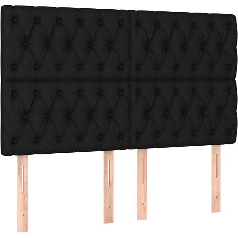 Lit avec tête de lit Noir 140x200 Tissu