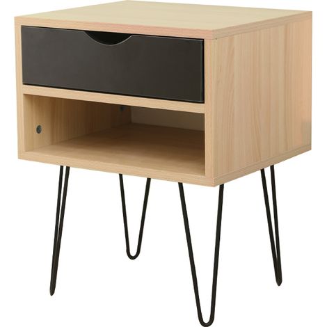 Haloyo Table de chevet scandinaves ,en bois,Jambes de fer,tables d'appoint avec 1 tiroirs,noir (1/5)
