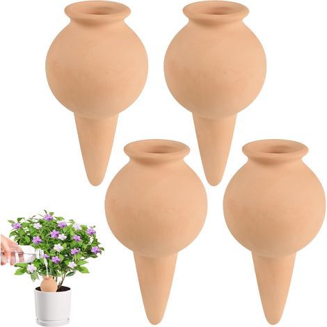 4pcs Cône D'arrosage Argile 100ml, Arrosage Terre Cuite Globe D'Irrigation Oyas a Enterrer Système D'Irrigation Automatique Reserve Eau Plante Intérieur & Extérieur pour Vacances Énage Bureau (1/5)