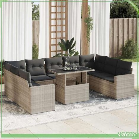 Salon de jardin - 3326383 - Résine tressée gris clair - Rangement sac étanche - Table réglable (1/5)