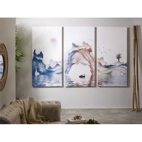 Bedruckte Leinwand, abstrakte Landschaft, mehrfarbig, 50 % Öl, 70 x 140 cm, 3er-Set. 70 x 3 x 140 cm (1/3)