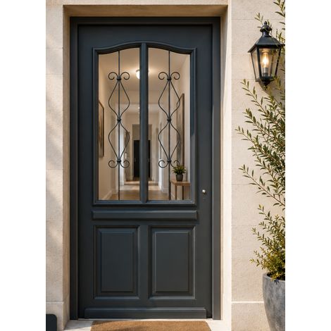 Puerta de entrada de madera con vidrio Sandro gris antracita, H.215 x L.90 cm, lado de la tabla, izquierda, GD MENUISERIES (1/5)