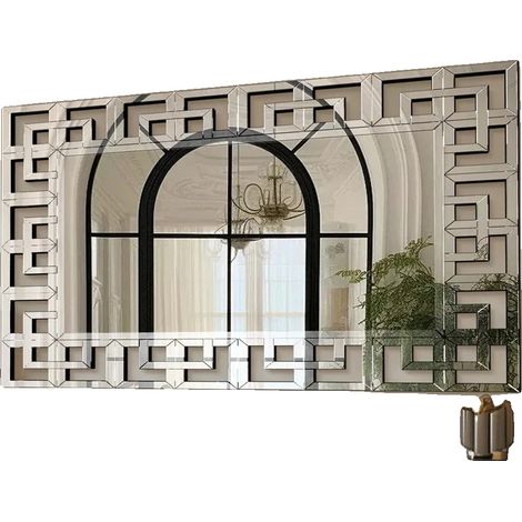 Miroir Mural, Bords Biseautés Élégants, Options de Décor Polyvalentes, Gris clair (1/2)