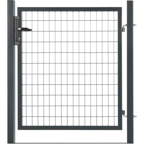 Easycloture – Portillon grillagé 1m20 x H 1m75 en acier galvanisé – Maille 100 x 50 mm – Réversible – Serrure intégrée – Pour pose à sceller (1/5)