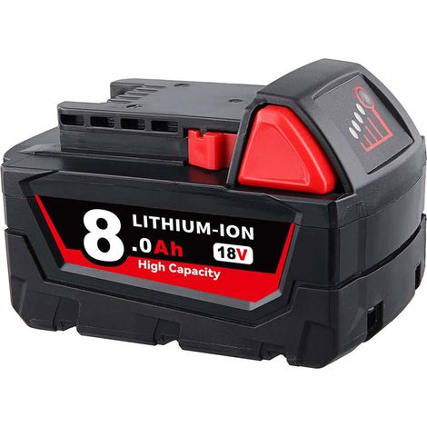 Batterie Lithium-Ion 18V 8.0Ah compatible avec les outils Milwaukee M18 M18 M18B6 M18B5 48-11-1820 48-11-1850 48-11-1828 48-11-10 Batteries pour outils électriques sans fil (1/5)