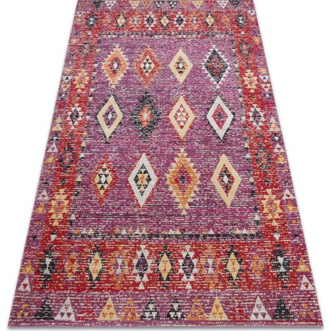 Modern carpet MUNDO D7701 diamonds boho outdoor pink / beige multicolour 120x170 cm