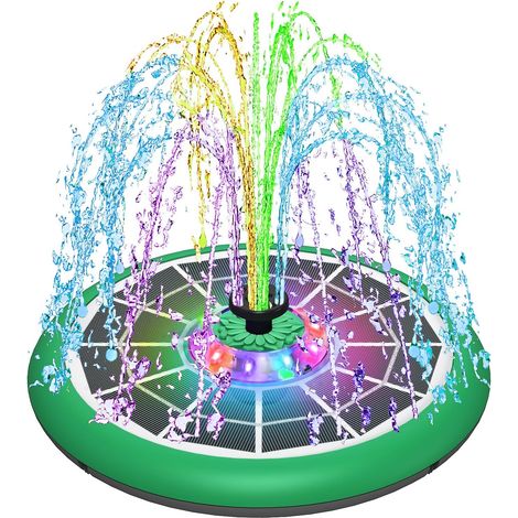 Fontaine Solaire avec LED 2026 Upgrade, 3.5W Solaire Flottant Extérieur Fontaine Pompe Bassin Solaire avec 2000mAh Batterie, 8 Buses pour Bain d'oiseaux, Étang, Piscine, Patio, Jardin Fontaine