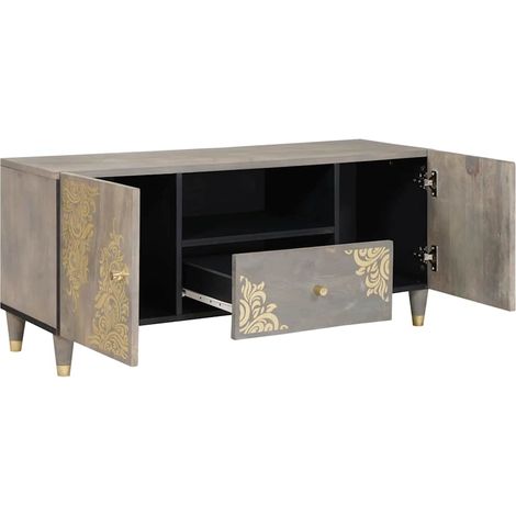Meuble TV,Banc TV,Armoire TV Gris et or 105 x 33.5 x 46 cm Bois de manguier massif CFW541654 (1/5)