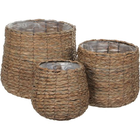 Lot de 3 Paniers à Plantes Avalon en Jonc de Mer Tressé Brun Clair - H21/26/31 cm - PANGIVO (1/5)