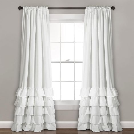 Panneaux de rideaux filtrants à volants par paire, 52" l × 84" h, blancs – Rideaux style coquette pour chambre à coucher – Rideaux à volants pour enfants