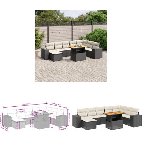 9-tlg. Garten-Sofagarnitur mit Kissen Schwarz Poly Rattan - Gartenmöbel Set - PE-Rattan Möbel - Outdoor Lounge - Gartenecke - Terrassenmöbel - Home & Living (1/3)