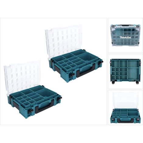 Set di organizer Makita MAKPAC 1 2x valigetta per minuteria 395 x 295 x 110 mm ( 2x 191X80-2 ) con 13x inserti in scatola