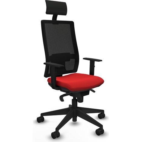 Horna sincro malla negra similpiel rojo brazos 1D base piramidal cabecero fijo ruedas 65mm nailon (1/5)