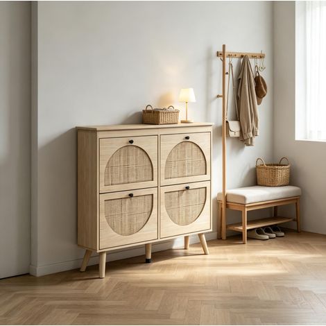 Meuble à chaussures compact 105 x 24 x 97,5 cm avec 4 abattants, bois naturel DESVIAE (1/5)