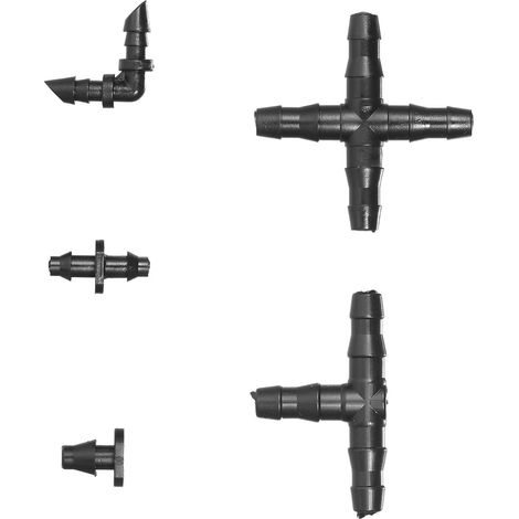 Kit de 250 pièces pour systèmes d'irrigation goutte à goutte : raccords cannelés compatibles avec les tuyaux d'arrosage de 1/4 pouce pour jardins et pelouses (30 raccords 4 voies, 30 coudes, 90 embout (1/2)