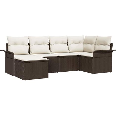Garden Sofa Set with Cushion 6 pcs Brown Poly rattan vidaXL