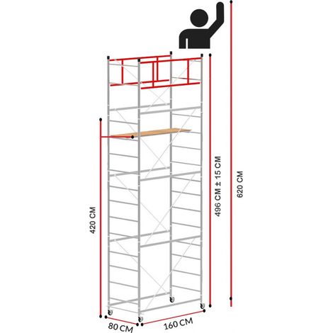 Scedil – Échafaudage TERNO-1 – Hauteur de travail 6,20 m – Acier galvanisé électrolytique – Charge maximale 95 kg – Dimensions 160 x 80 cm