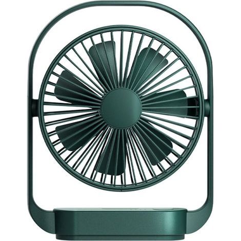 2000mAh Rechargeable USB Desk Fan, 4 Speeds, with LED Light, Dark Green (1/4)