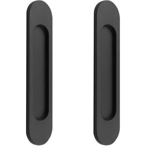 Lot de 2 poignées de porte coulissantes ovales auto-adhésives en alliage d'aluminium noir sans perforation pour portes coulissantes, fenêtres d'armoires (1/5)