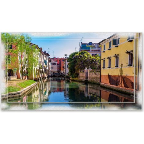 Lupia - Quadro moderno su Tela con Cornice stampata NEWEXT 75x135 cm, paesaggi localismi italiani, per casa soggiorno capezzale camera da letto hotel ufficio, TREVISO  CANALE BURANELLI (1/4)