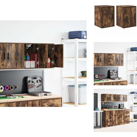 The Living Store Armoires murales de garage 2 pcs chêne fumé bois d'ingénierie - Rangement garage (1/5)