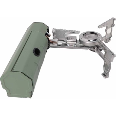 Réchaud à butane portable et pliable de 2600 W pour le camping, avec sac de transport, idéal pour la randonnée et la cuisine en plein air (vert). (1/5)