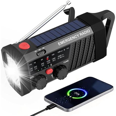 Radio Portable Dynamo AM/FM/SW Alarme SOS Lampe LED Batterie Externe Rechargeable Camping Activités Extérieures