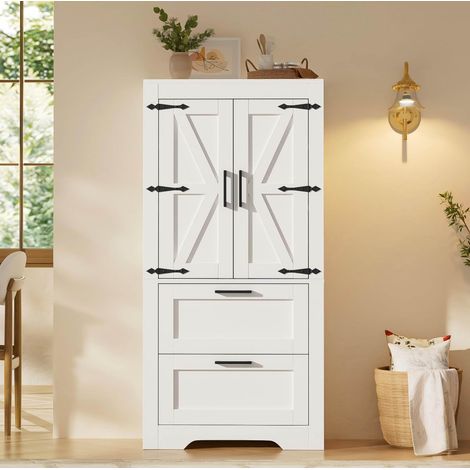 Meuble de cuisine avec 2 tiroirs, étagères réglables, blanc OKMYHOME (1/5)