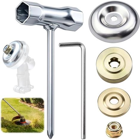 6 Pièces Tete Debroussailleuse Universelle Kit Fixation Écrou Lame Boîte, Brosse Metallique Debroussailleuse Accessoires pour Tondeuse à Gazon et Coupe-Bordures (1/5)
