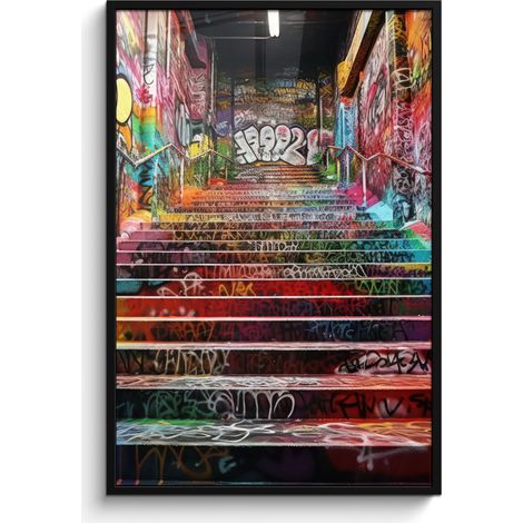 AFFICHE ENCADRÉE Escaliers - Graffiti - Couleurs - Art Decoration Murale Peinture 80x120 (1/5)