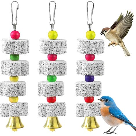 3 Pièces Jouet à Mâcher pour Oiseaux, Oiseaux à Mâcher Jouets Minéral avec Clochette, Meule à Bec D'oiseau, Jouet Perroquet pour Perruches, Perroquets, Inséparables (1/5)