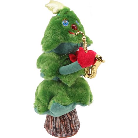 Sapin de Noël chantant et dansant - 8 chansons - Sapin de Noël électrique chantant - Jouet pour sapin de Noël - Saxophone en forme de souche (1/5)