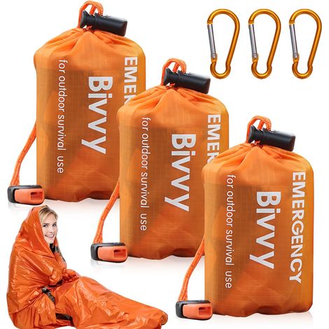 Confezione da 3 sacchi a pelo di emergenza: sacco a pelo di sopravvivenza di emergenza con fischietto di segnalazione, coperta di emergenza, tenda di salvataggio per esterni, impermeabile, ultralegger (1/5)
